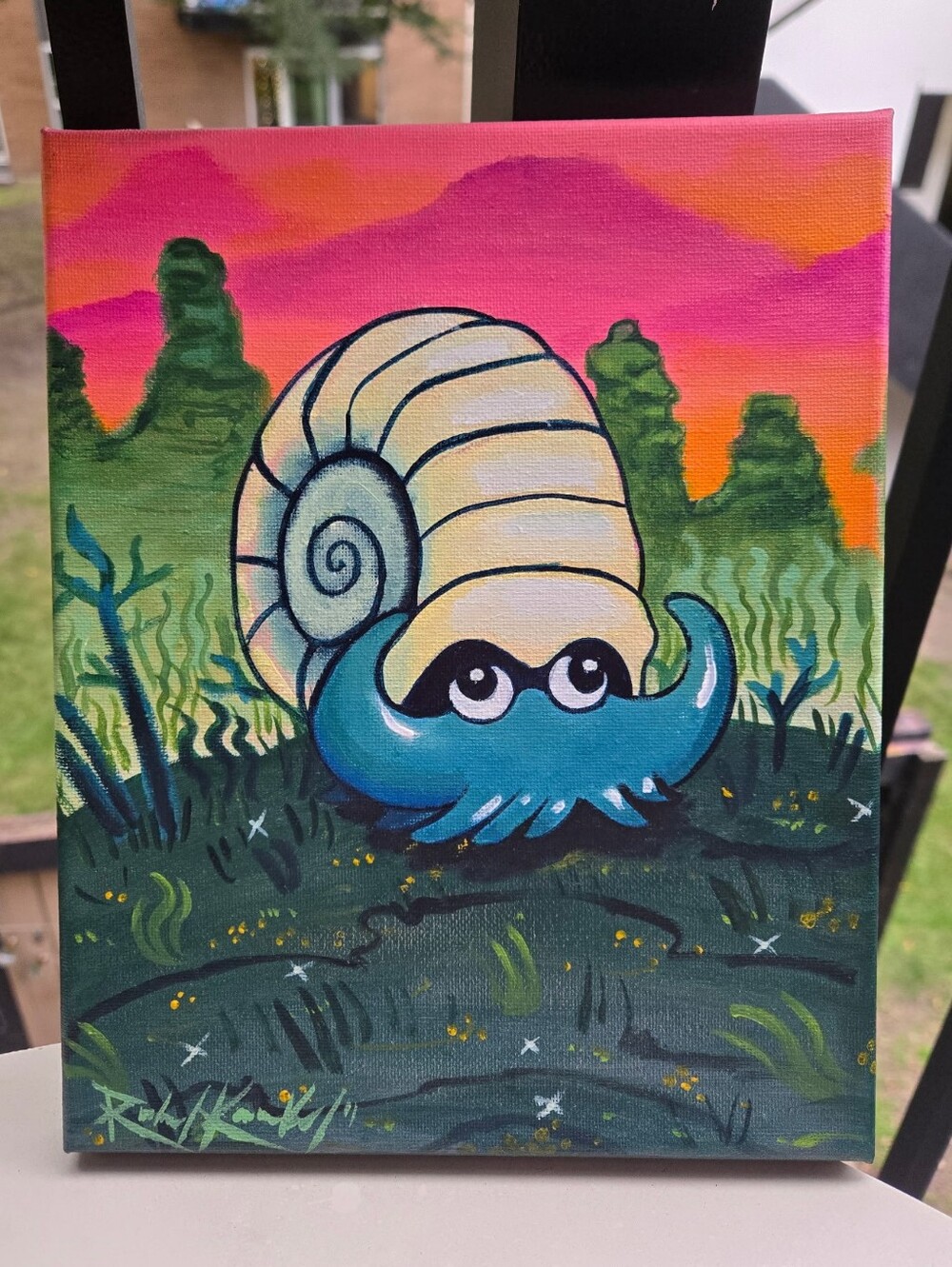 Pokemon Omanyte Painting 8×10 On Canvas Fan Art